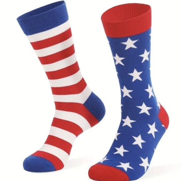 Patriotic stars and stripes socks, USA American flag, red white blue - Picture 1 of 7